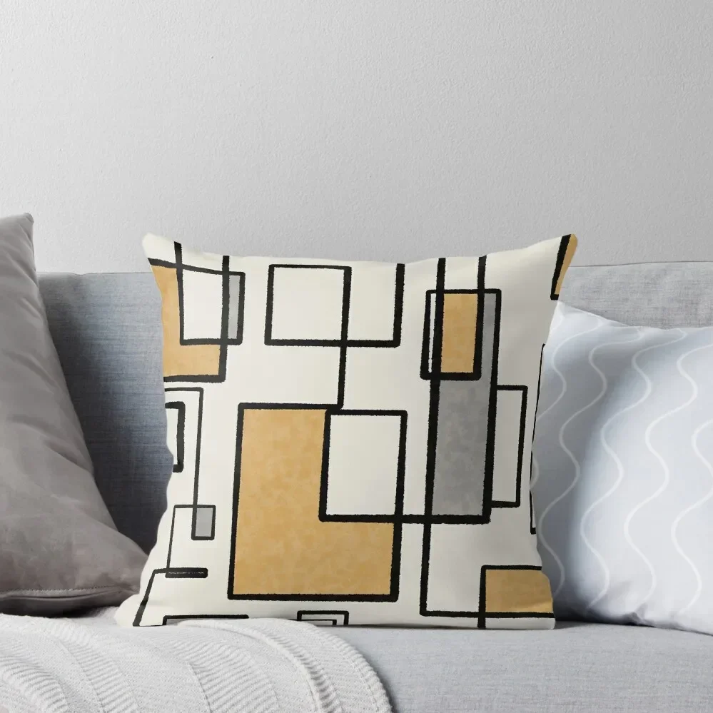 

Piet Composition - Mid-Century Modern Minimalist Geometric Abstract in Muted Mustard Gold, Gray, and Cream Throw Pillow