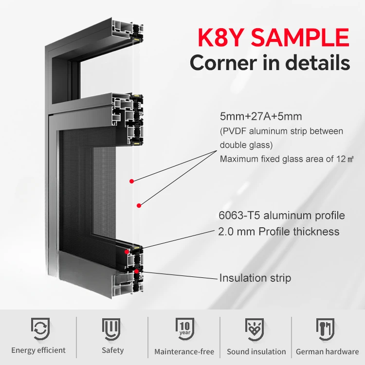 Hurricane proof high impact double glazing soundproof casement window glass black aluminum frame windows and doors