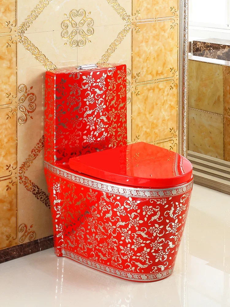 Chinese Red Personalized Red Toilet Super Swirl Water Saving and Odor Preventing Toilet, Colored Ceramic Toilet