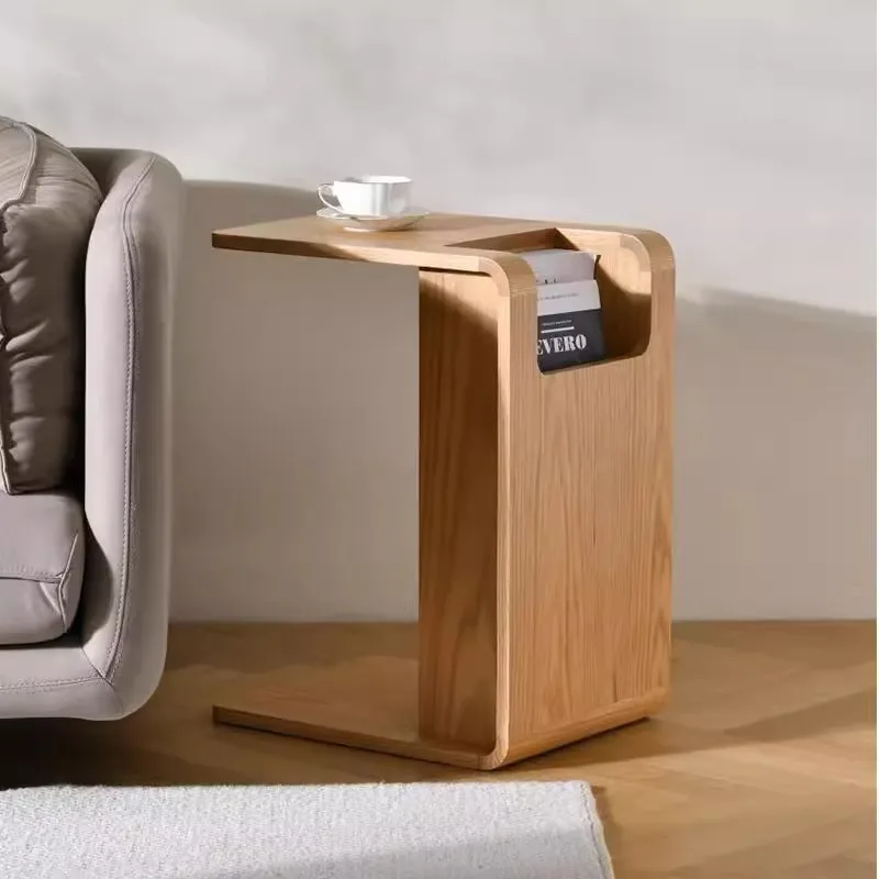 Solid wood sofa side, magazine side, side cabinet C-type small table