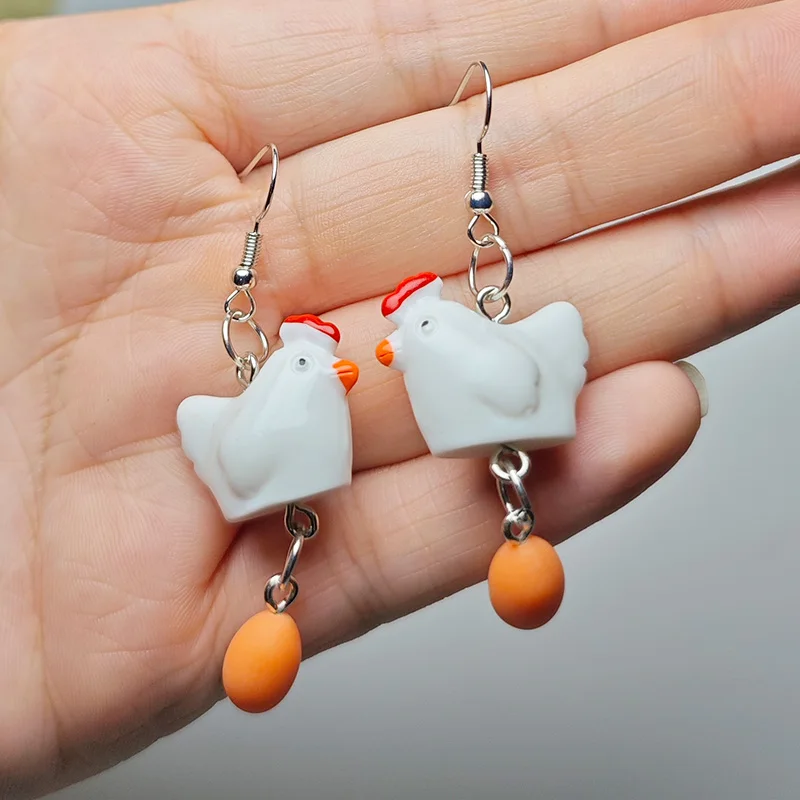 New Cute Mother Hen Egg Earrings Hanging Creative Healing Resin Pendant Jewelry Earrings Decoration