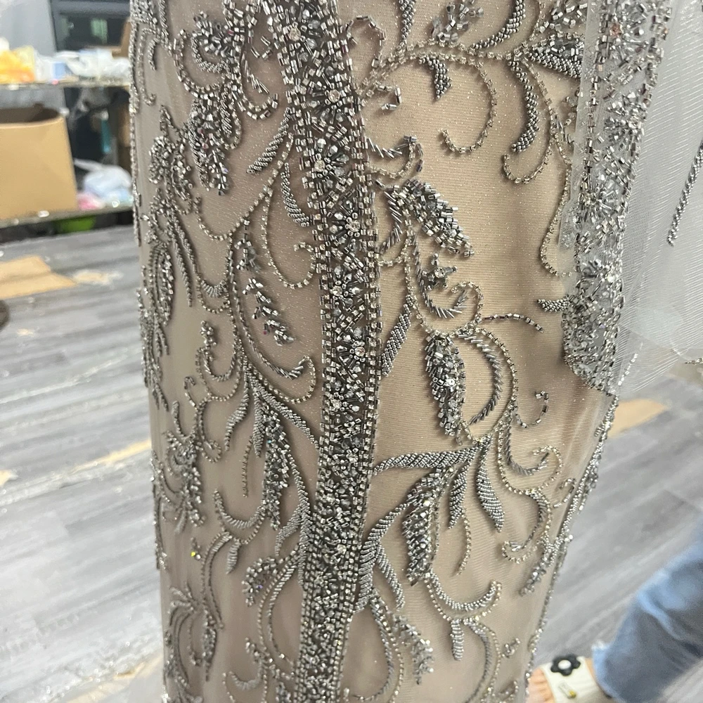 2023 Grey Nude One-Shoulder Elegant Evening Dresses Customized OEM/ODM Luxury Beaded Mermaid Party Gowns For Women