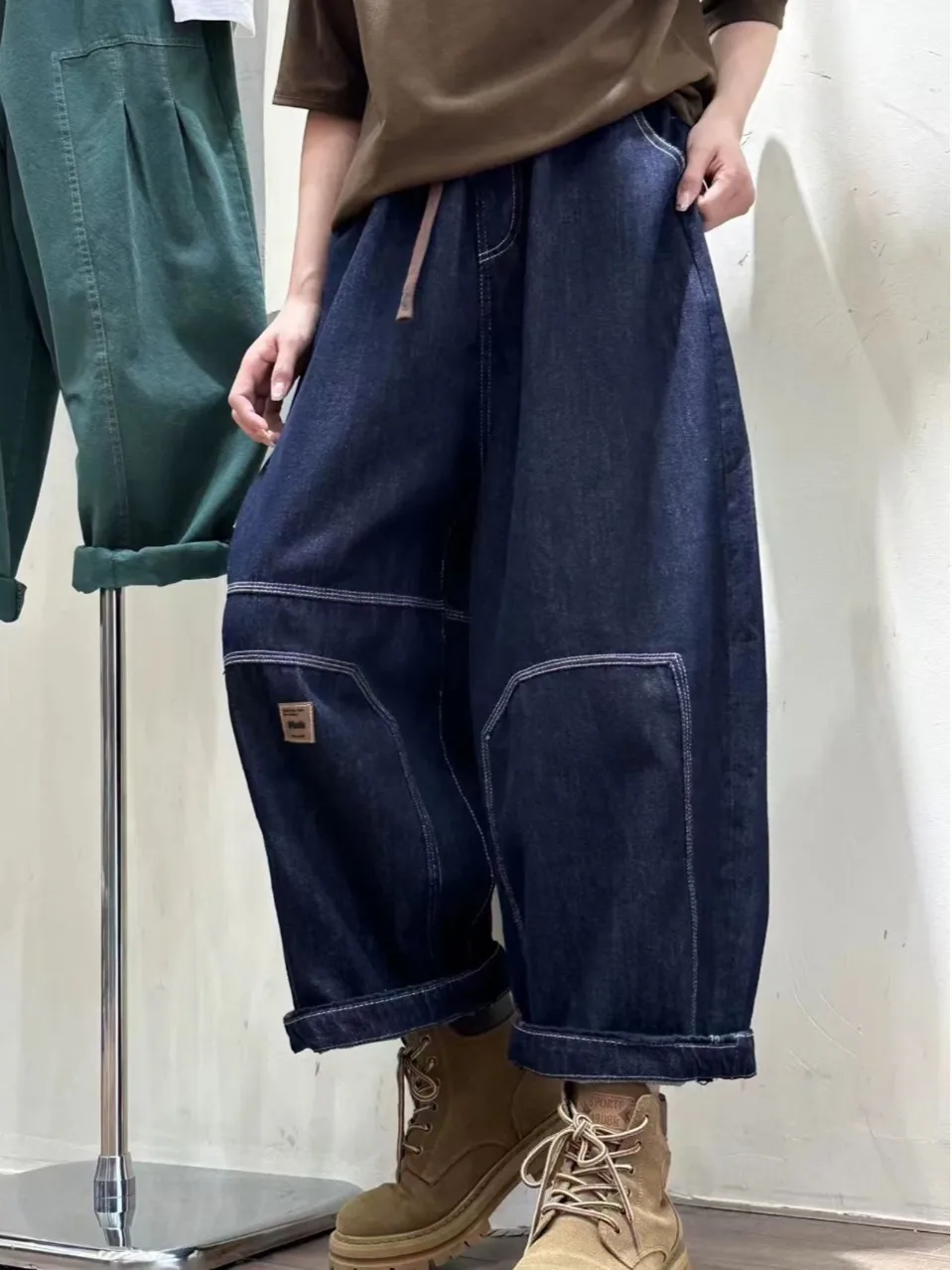 

Джинсовые повседневные шаровары с талией, женские свободные джинсы с эластичной резинкой на талии, повседневные всесезонные хлопковые 00% женская мода