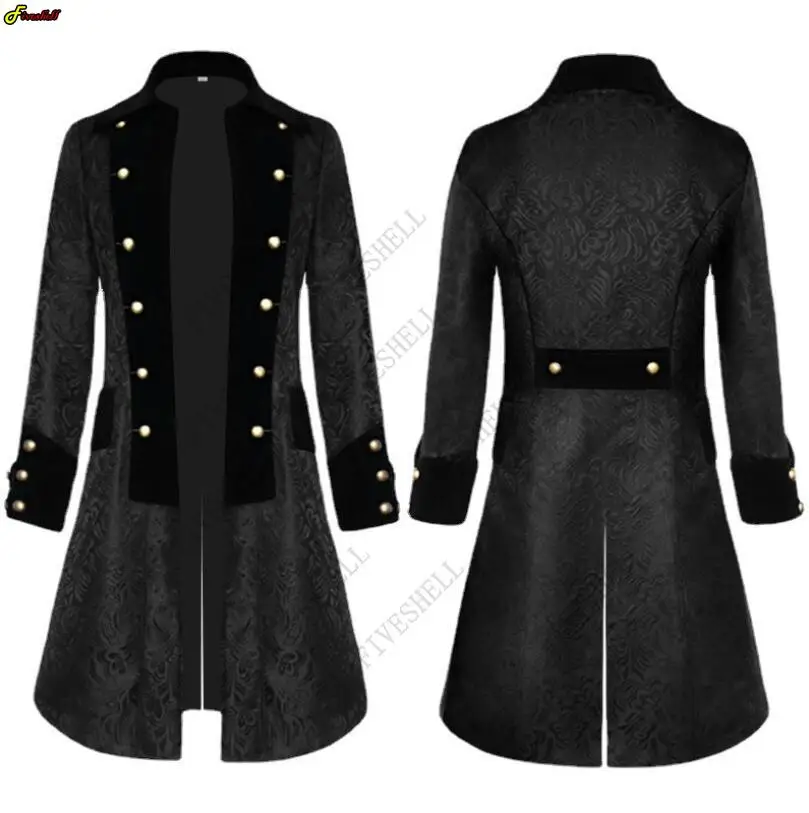 Mens Medieval Retro Blazer Jackets Gothic Frock Coat Tuxedo Halloween Formal Cosplay Costume Steampunk Oversize Coats S-5XL