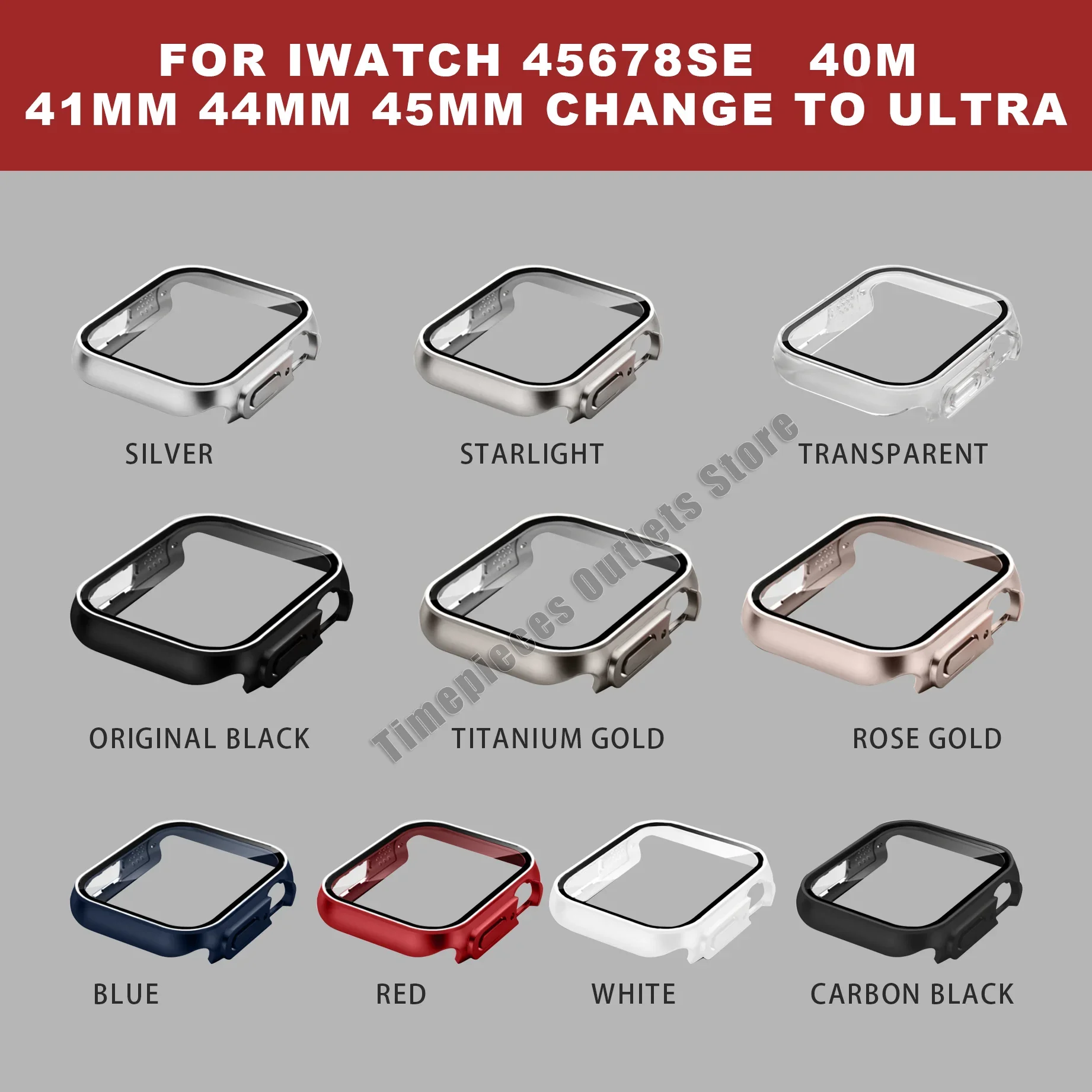 เปลี่ยนเป็นเคส Ultra สำหรับ Apple Watch รุ่น 11 10 9 8 7 6 5 4 SE ขนาด 46 มม. 42 45 44 41 40 มม.  ฝาครอบกระจกนิรภัย  ปรับปรุงรูปลักษณ์ให้เป็นแบบ Ultra