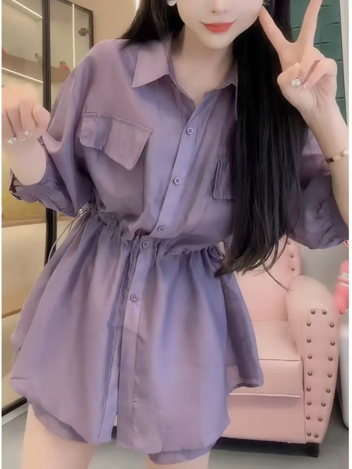 2025 Zomer Nieuwe Mode Vrouwen Bijpassende Collectie Flip Kraag Effen Single Breasted Shirt Elegante Shorts Tweedelige Set Wh25