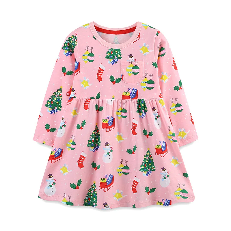 

Wholesale 2025 New Christmas Print Dresses Princess Girls 100%Cotton Clothes Children Kids Dress Autumn Spring