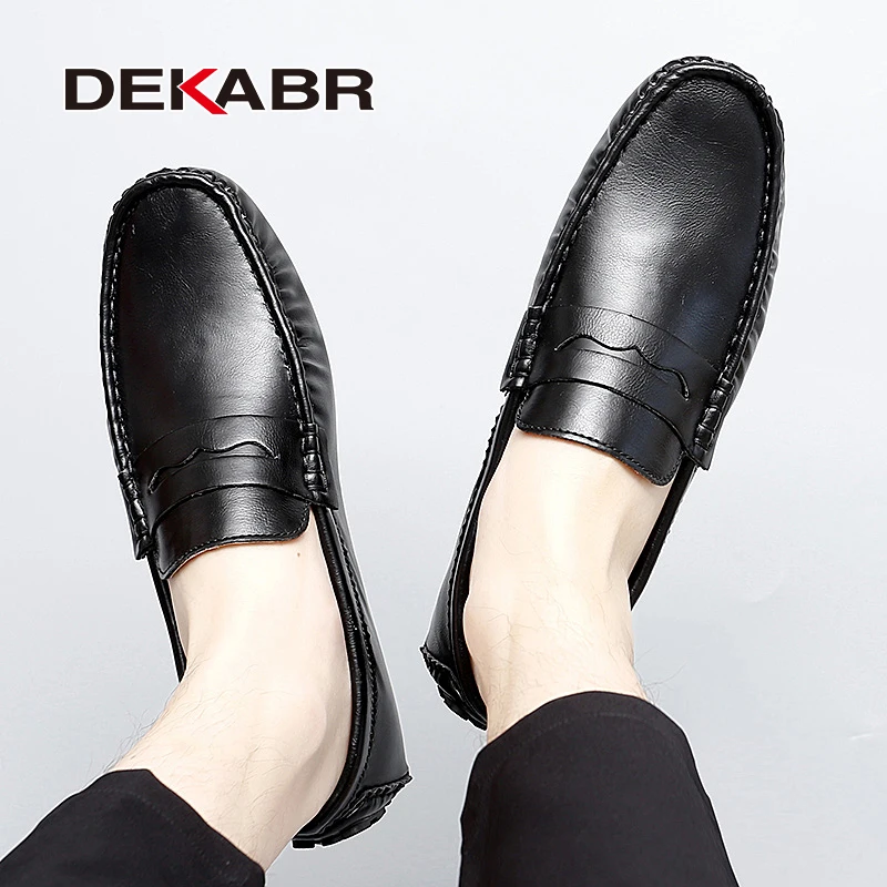 DEKABR Men Casual Shoes Slip-on Handmade High Quality Pu Leather Loafers Fashion Footwear Comfortable Breathable Driving Shoes