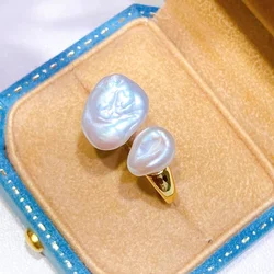 14K Gold Filled Classic Retro Natural Freshwater Baroque double Pearl Ring 10-12mm adjustable size Gift for Women RD
