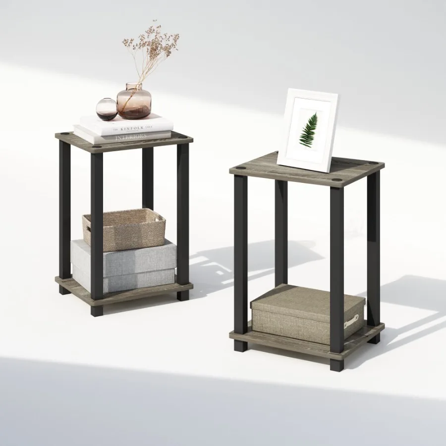 

Simplistic Compact Bedside Table Nightstand French Oak Black Set of 2