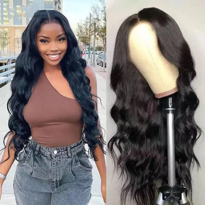Women's front , middle parting, deep black, long wavy curly hair, lace wig