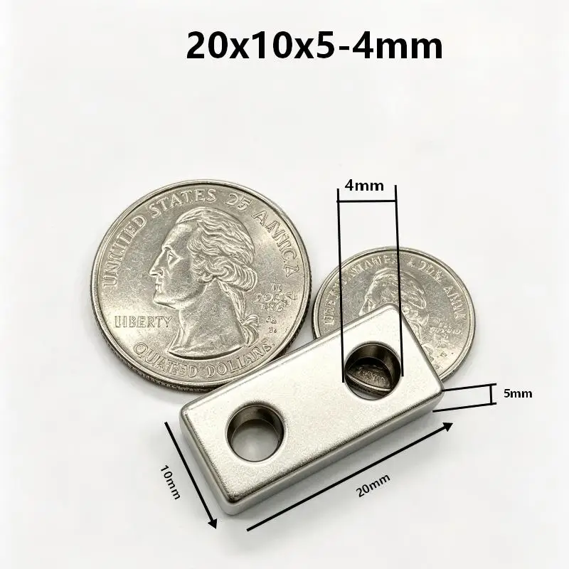 20X10X5mm With 4mm Countersunk Hole Super Strong NdFeB Block Neodymium Magne