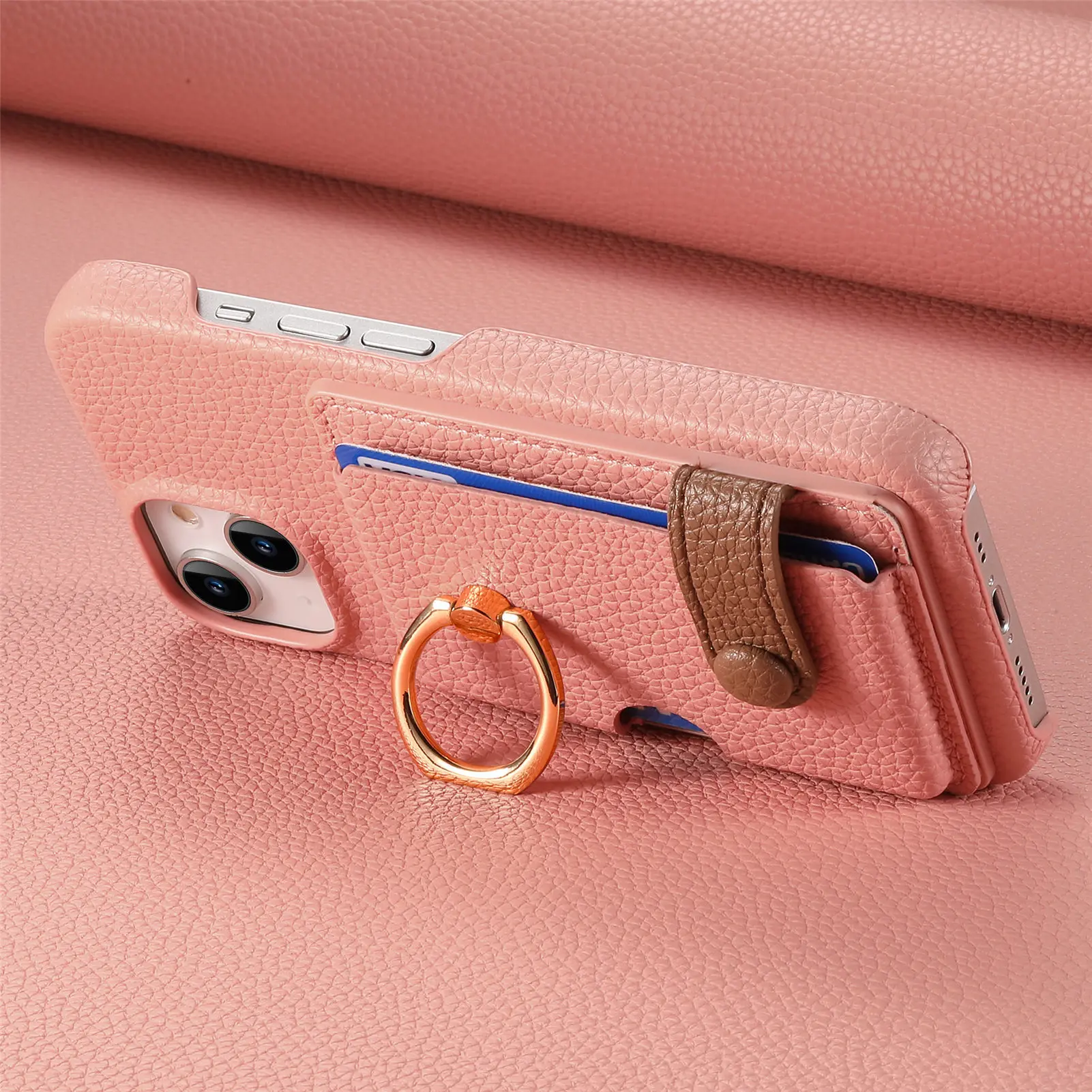 Leather Ring Support Phone Case for IPhone 17 Air 16E 18 16 15 14 13 12 11 Pro Max Plus Wallet with Card Holder Shockproof Cover