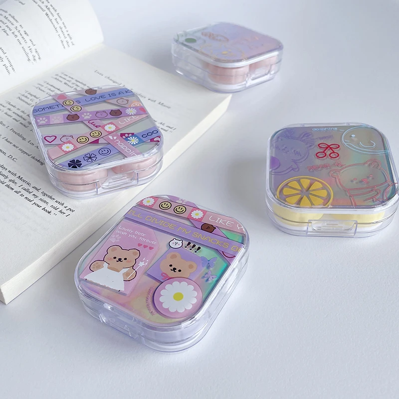 1 Set Lovely Contact Lenses Case with Mirror Mini Protable Eyes Color Lens Box for Eyes Lens Care Kit Holder Container Case Gift