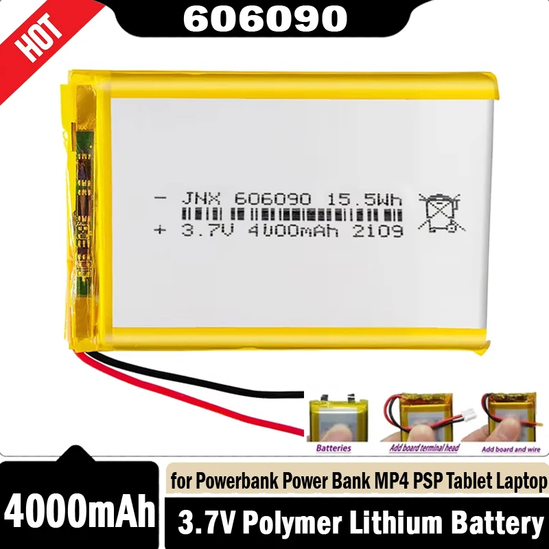 3.7V 4000mAh 606090 Rechargeable Lithium Polymer Lipo Battery for Powerbank Power Bank MP4 PSP PAD Mavigator Robot Tablet Laptop