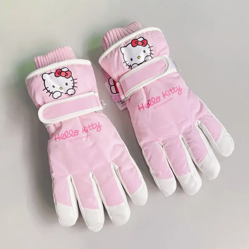 New Cartoon Sanrio Hello Kitty Innovative High-Look Ski Cycling Kawaii Girls Outdoor Warm Gloves Soft Plush Winter Snow Gift