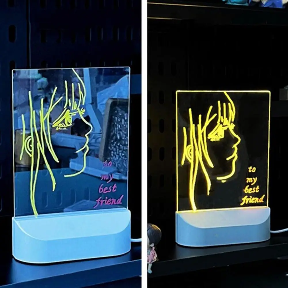 Planche à dessin LED créative avec veilleuse, planche d'écriture lumineuse transparente, décorative avec 7 stylos colorés, DIY bricolage