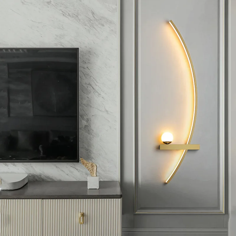Modern living room TV sofa background wall light minimalist designer style curved lighting fixtures bedroom headboard lighting