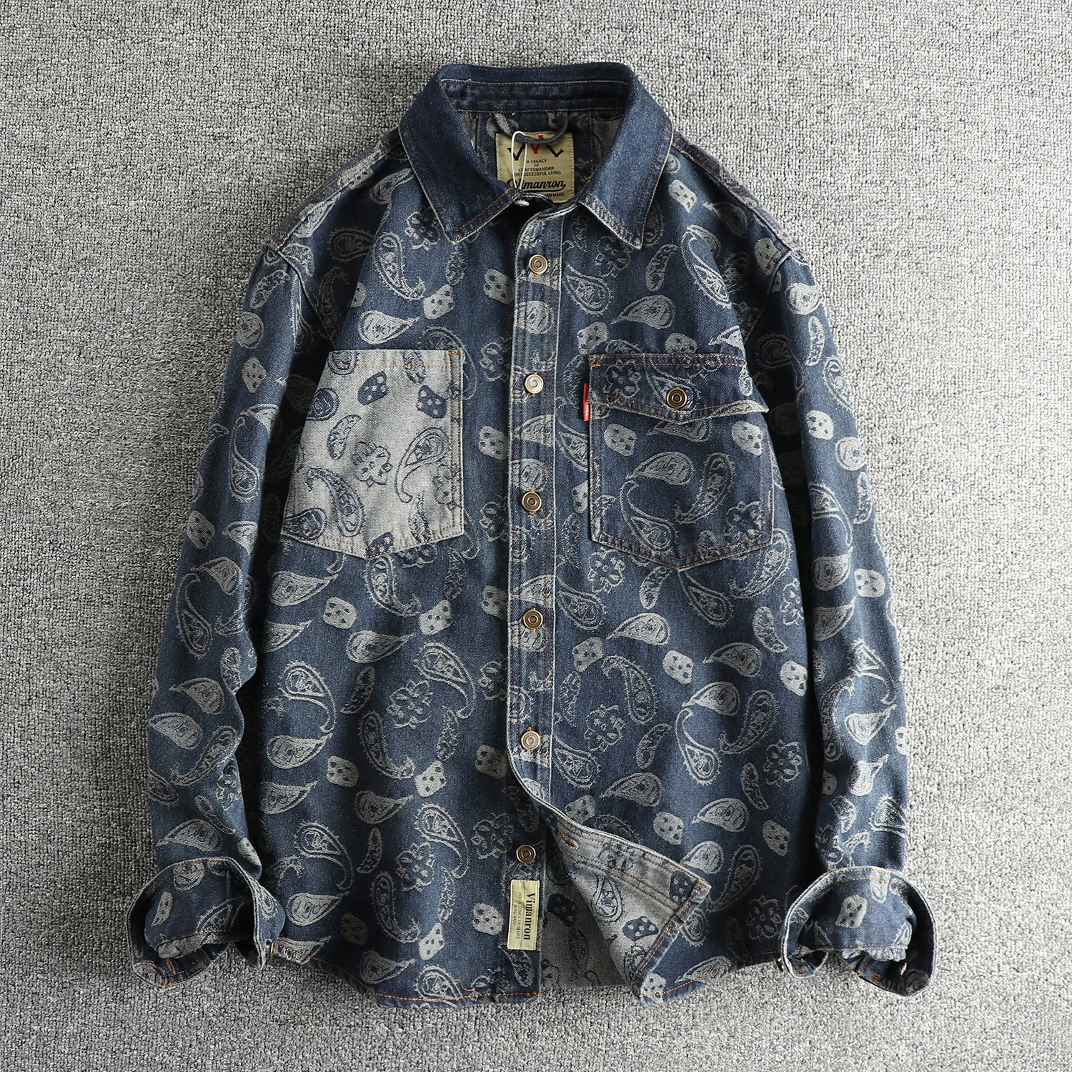 

Retro American denim long-sleeved shirt men's work style youth shirt jacket