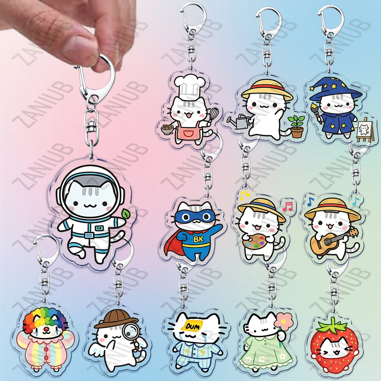 Cute Cat Astronaut Chef Keychain Cartoon Animal Pet Meme Kawaii Character Acrylic Keyring Bag Charm Backpack Pendant Fans Gift