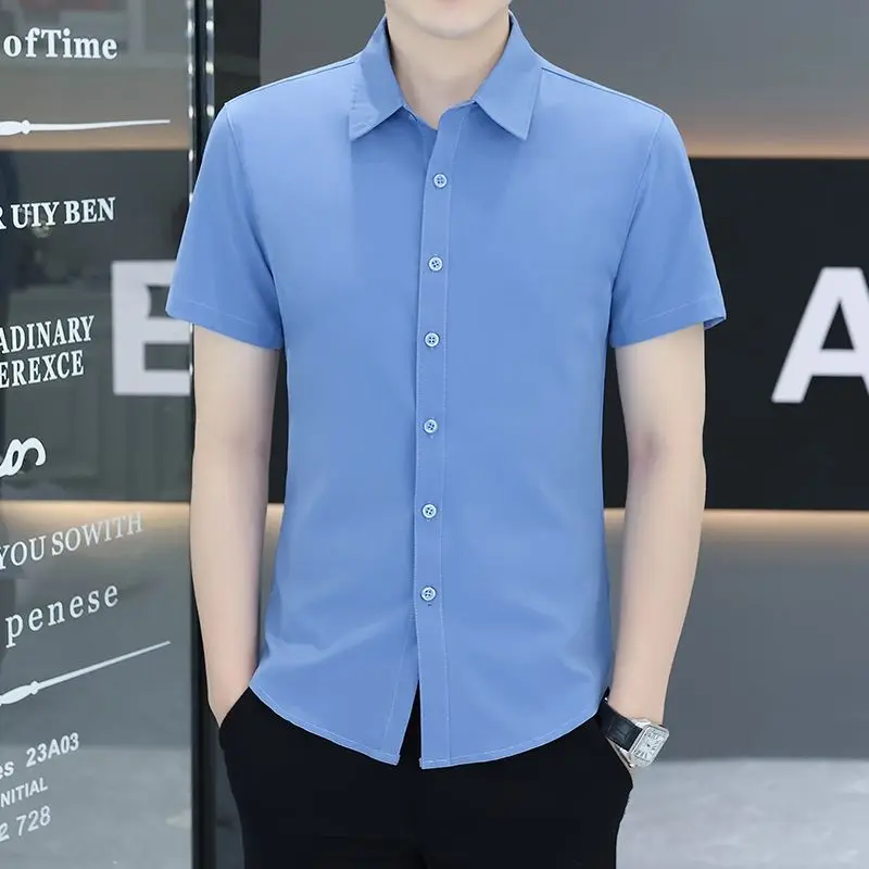

Mens Solid Color Short Sleeve Slim Fit Business Casual Shirt