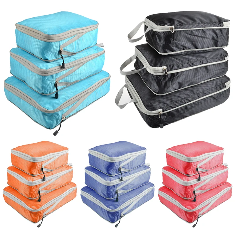 3Pcs Compressible Travel Storage Bag Portable Large Capacity Storage Bag Foldable Waterproof Suitcase Luggage Packing Cubes