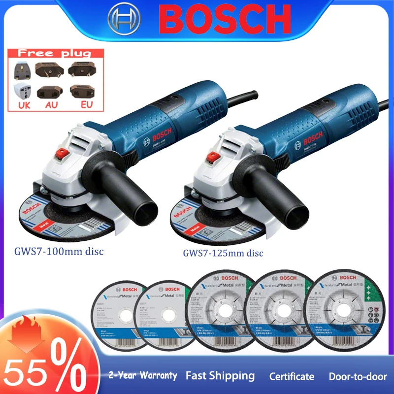 220V 720W Heavy Electric Angle Grinder Bosch GWS 100mm/125mm Disc Angle Grinder 11000rpm Copper Core Motor Metal Cutting Machine