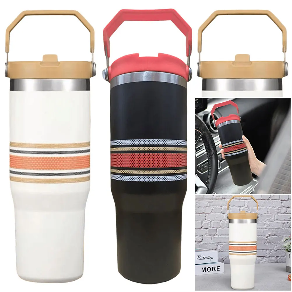 

Portable Ice Cup with Straw & Handle Stainless Steel Vacuum Insulated Tumbler 30oz Insulated Water Bottle Thermal Coffee Car Cup