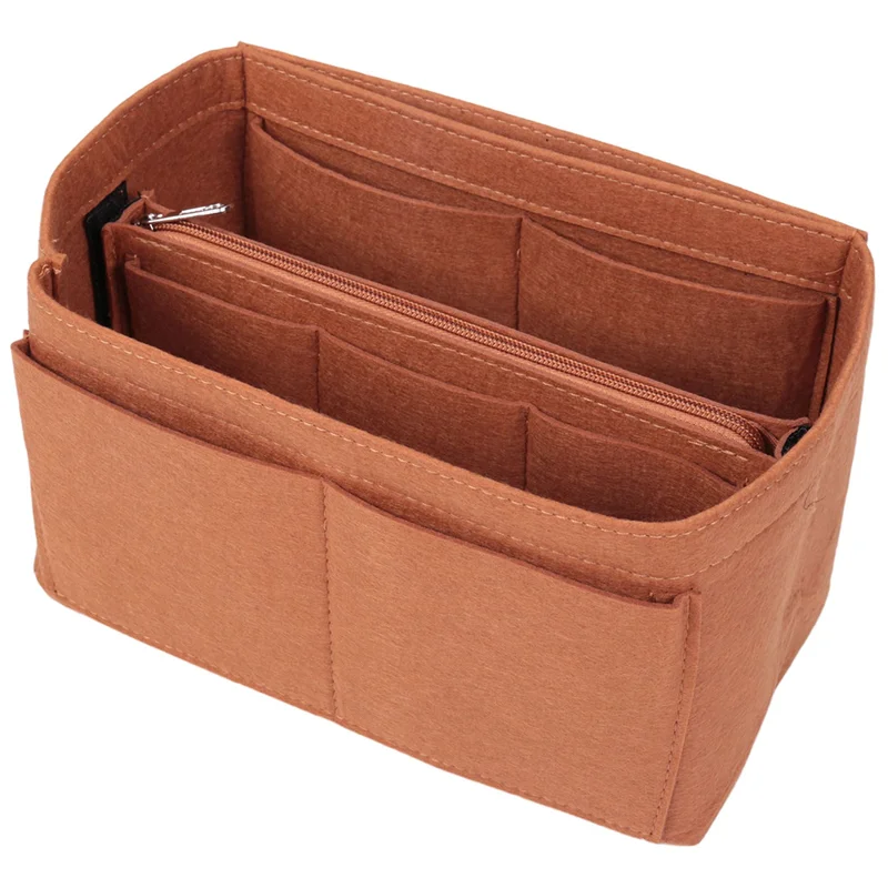 Home Storage Bag Purse Organizer Felt Insert Bag Makeup Organizer Inner Purse Portable Cosmetic Bags Storage Tote Coffee M