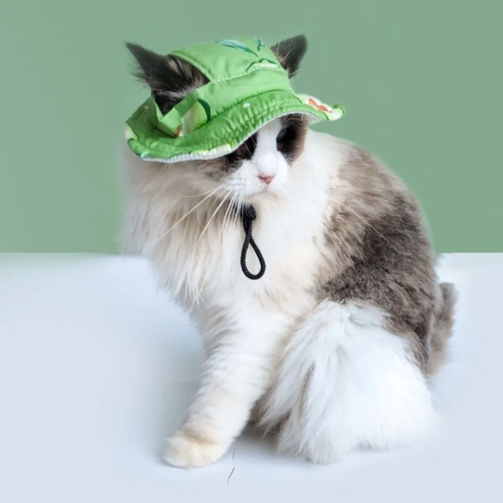 Breathable Pet Sun Hat with Ear Holes Adjustable Dog Sunscreen Hat Lightweight Fruit Print Pet Bucket Hat Pet Products