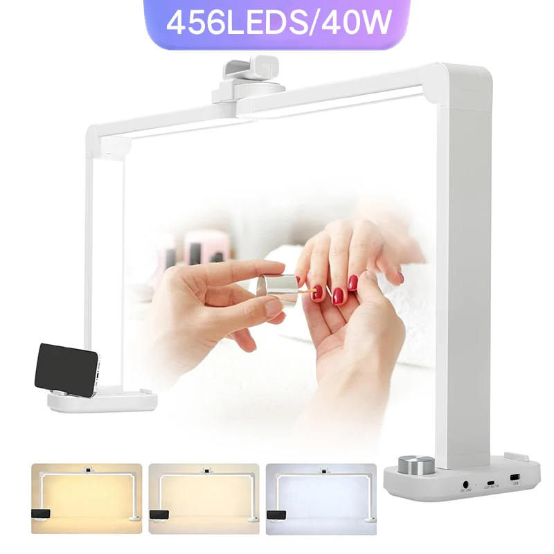 Half Moon LED Lamp For Nail Eyelash Extension Tattoo Foldable Dimming Warm/White Reading Beauty Desk Lamp