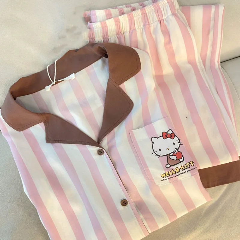 

Sanrio Hello Kitty Sexy Women Nightwear Kawaii Cartoon Student Pajama Long Sleeve Pant Sleepwear Autumn Casual Home Clothes Set