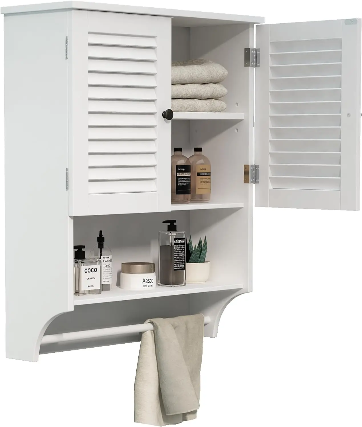 

ChooChoo Medicine Cabinet with Towels Bar, 23.6" L x8.9 W x29.3 H MDF Material Bathroom Wall Cabinet, 2 Doors Over The Toilet