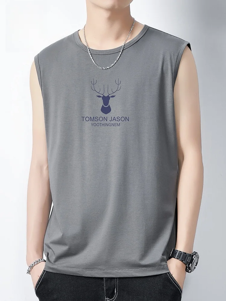 

Летняя мужская майка Jeanswest из модала, спортивная, дышащая, из ледяного шелка, молодежная, модная, влагоотводящая, стандартного кроя, с круглым вырезом