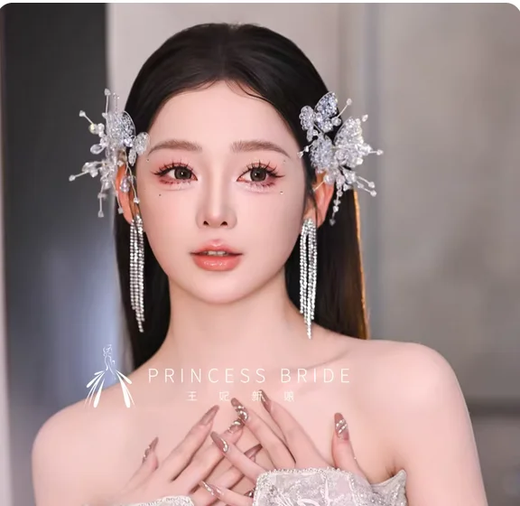 

Новый корейский прозрачный зажим-бабочка для невесты, головной убор, серьги, свадебное платье, вечернее платье, фотоаксессуары.