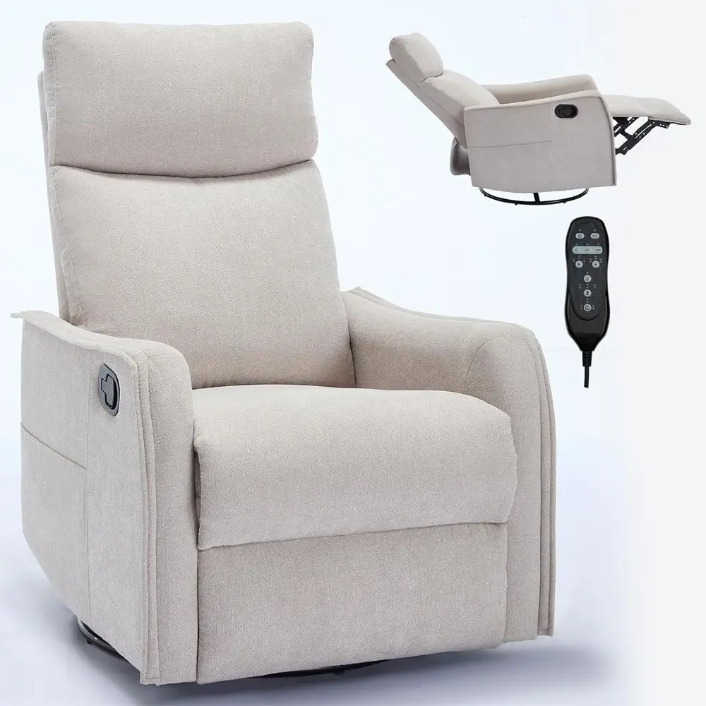 

Fabric Swivel Rocker Recliner Chair with Heat Massage for Living Room in Beige