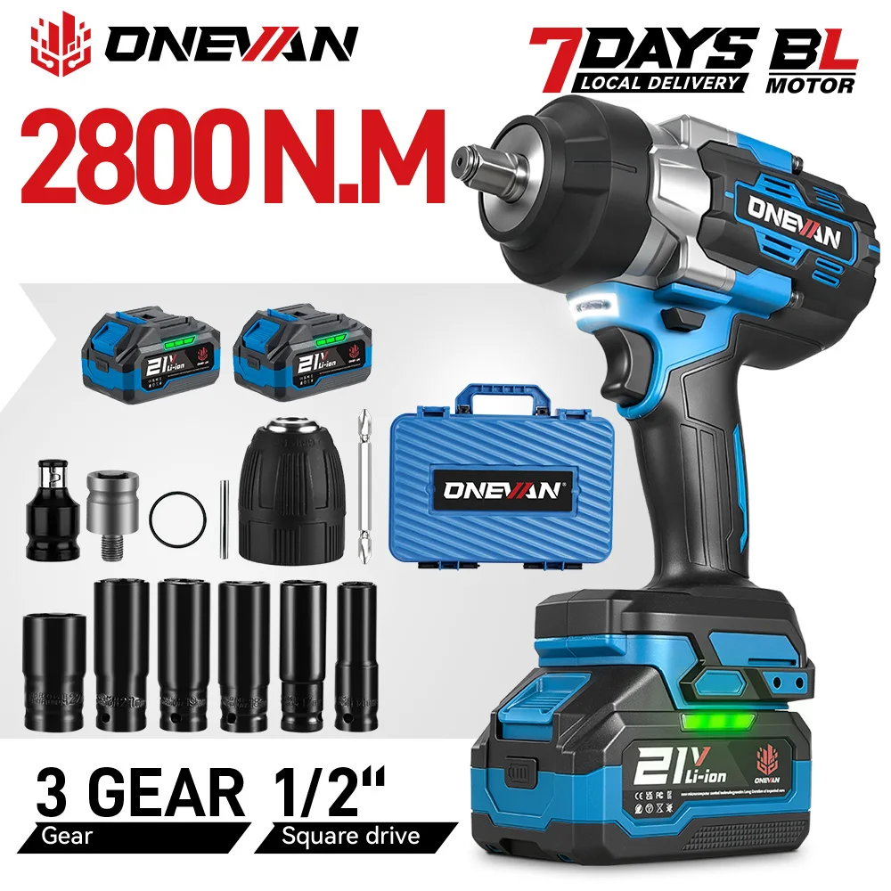 ONEVAN 2800N.M Bürstenloser Elektroschrauber 1/2 Zoll Kabelloser Industrieschrauber Schlagbohrmaschine für Makita 18V Akku