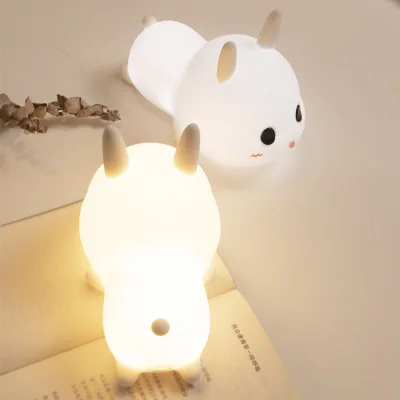 Lovely Bunny Silicone Charging Racket Induction Lamp Cartoon Bedside Lamp Children Sleeping Ambience Light