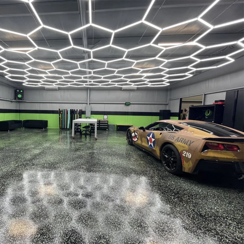 

Factory Direct Sales Led Hexagonal Auto Detailing Workshop Lights High-end Hex Garage Lighting