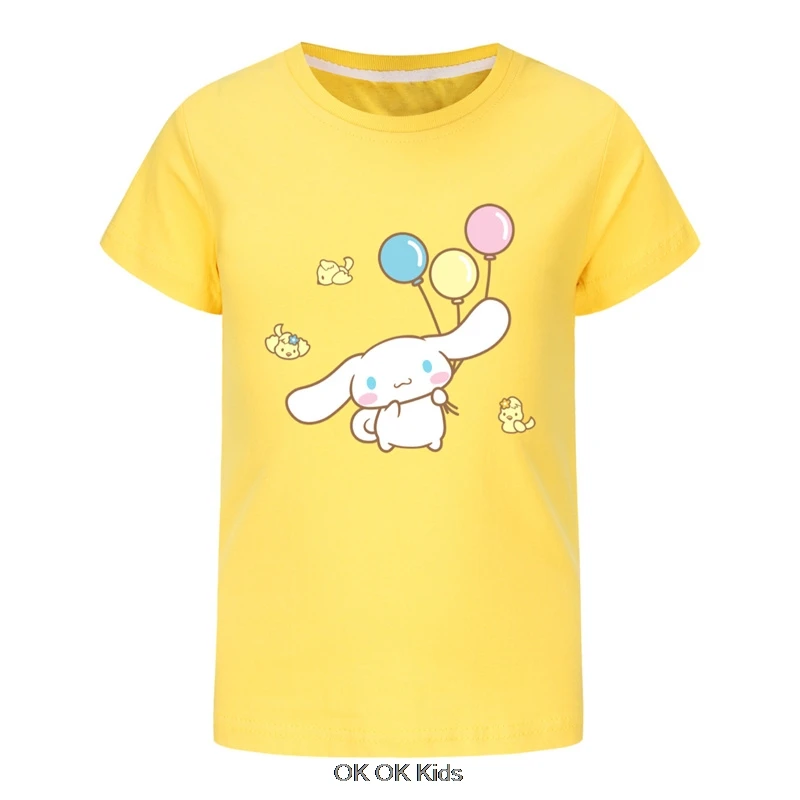 Hot Miniso Cinnamoroll T-shirt for Children Cute Cartoon Clothes Fashion Anime Print Clothing Girls Top Kids Summer Tee Gift