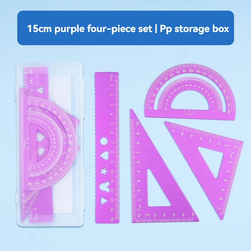 4 In 1 Aluminum Alloy Ruler Stationery Set Aluminum Alloy Multifunctional Combination Ruler for Drawing Ruler Set