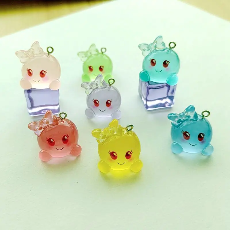 6PCS Cute Nightlight Transparent 3D Cartoon Jelly Elf DIY Resin Necklace Pendant Earring Bracelet Dangle Decoration Accessories