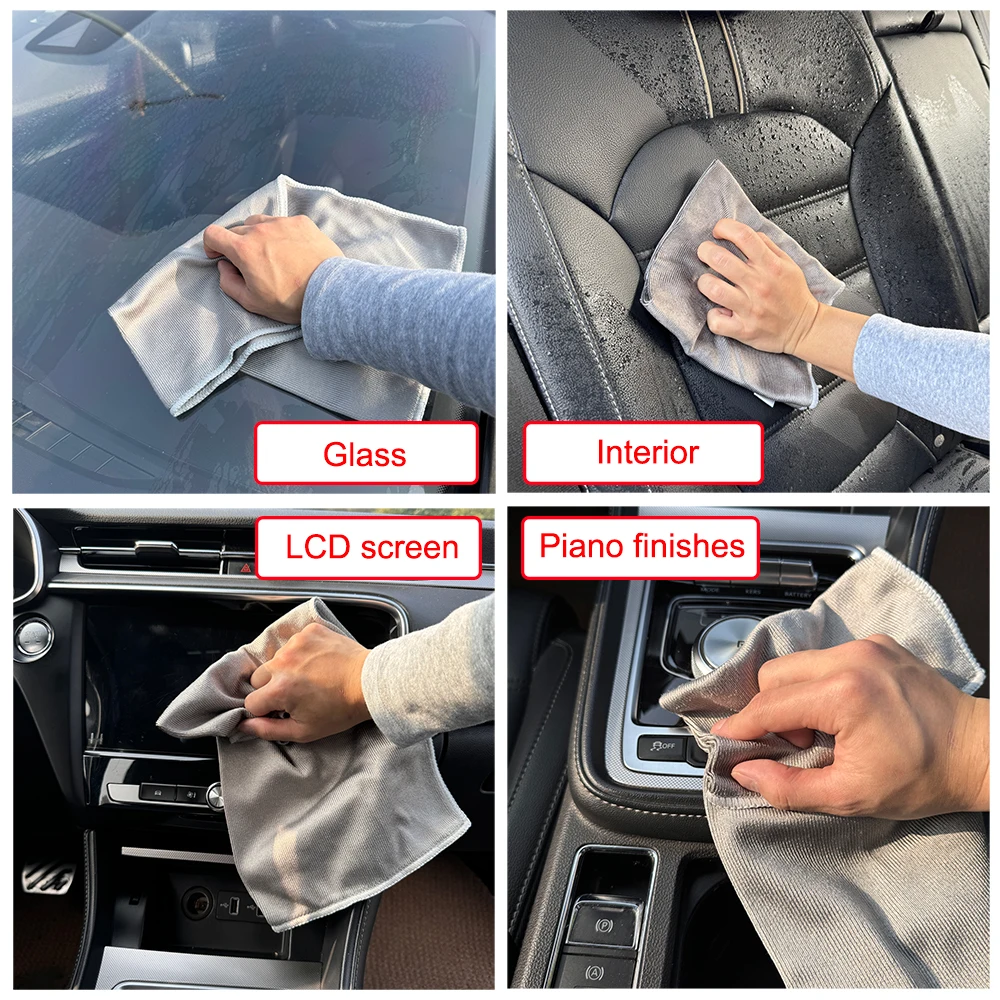 AUTOBRIGHT Gray 40cm x 40cm 400GSM High-Quality Glass Cleaning Towel for Cars Windows Interiors Dust removal without Water marks