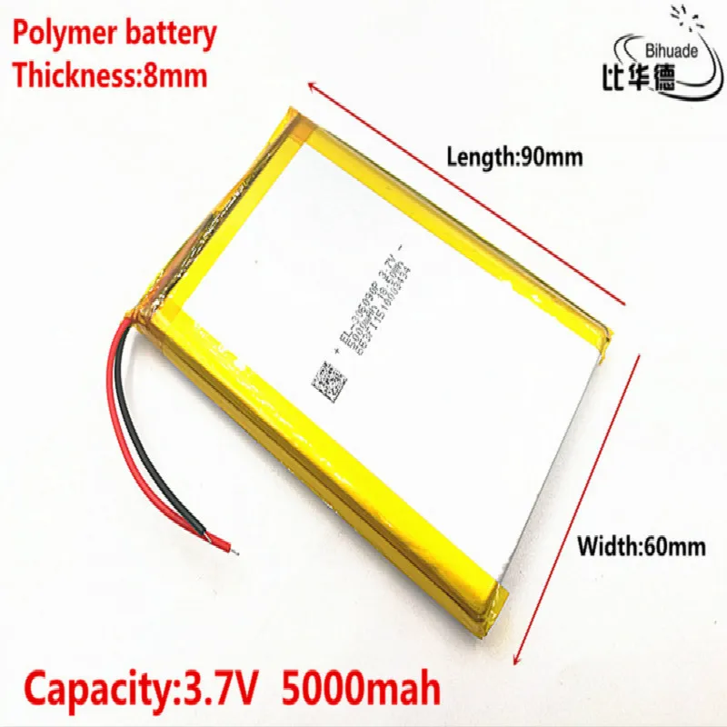 Dobra jakość 3,7 V, 5000 mAH, 806090 Polimerowy akumulator litowo-jonowy / litowo-jonowy do zabawek, POWER BANK, GPS, mp3, mp4