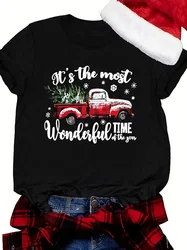 Babbo natale Riding Red Truck Christmas Cute acquerello Christmas Shirt Retro Red Christmas Truck Shirt t-Shirt moda donna