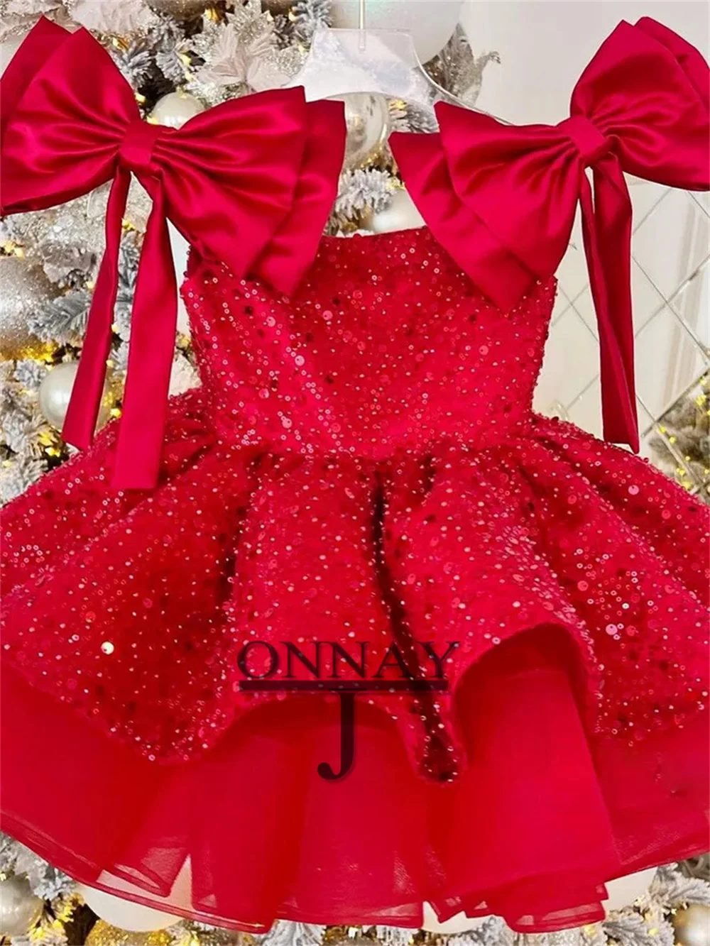 Jonany-vestido de menina com arco flor, em camadas, para festa de aniversário, comunhão, para festa do bebê