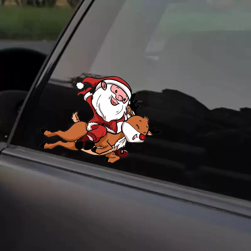 Santa's Reindeer-Themed Car Stickers - Waterproof Rear Windshield & Body Decals Motorcycle Decorative Accessories