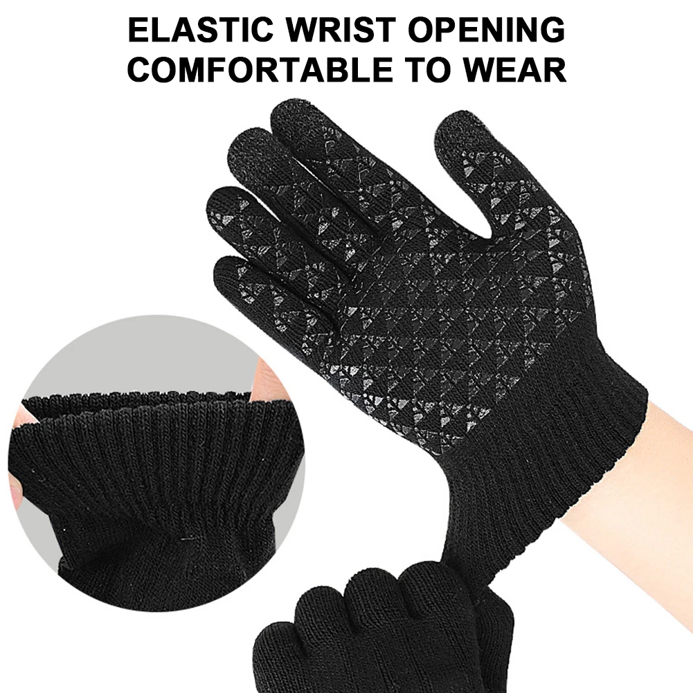 USB Heated Knitted Gloves Full Finger Gloves Non-Slip Touch Screen Gloves Thicken Winter Cycling Gloves for Men Women