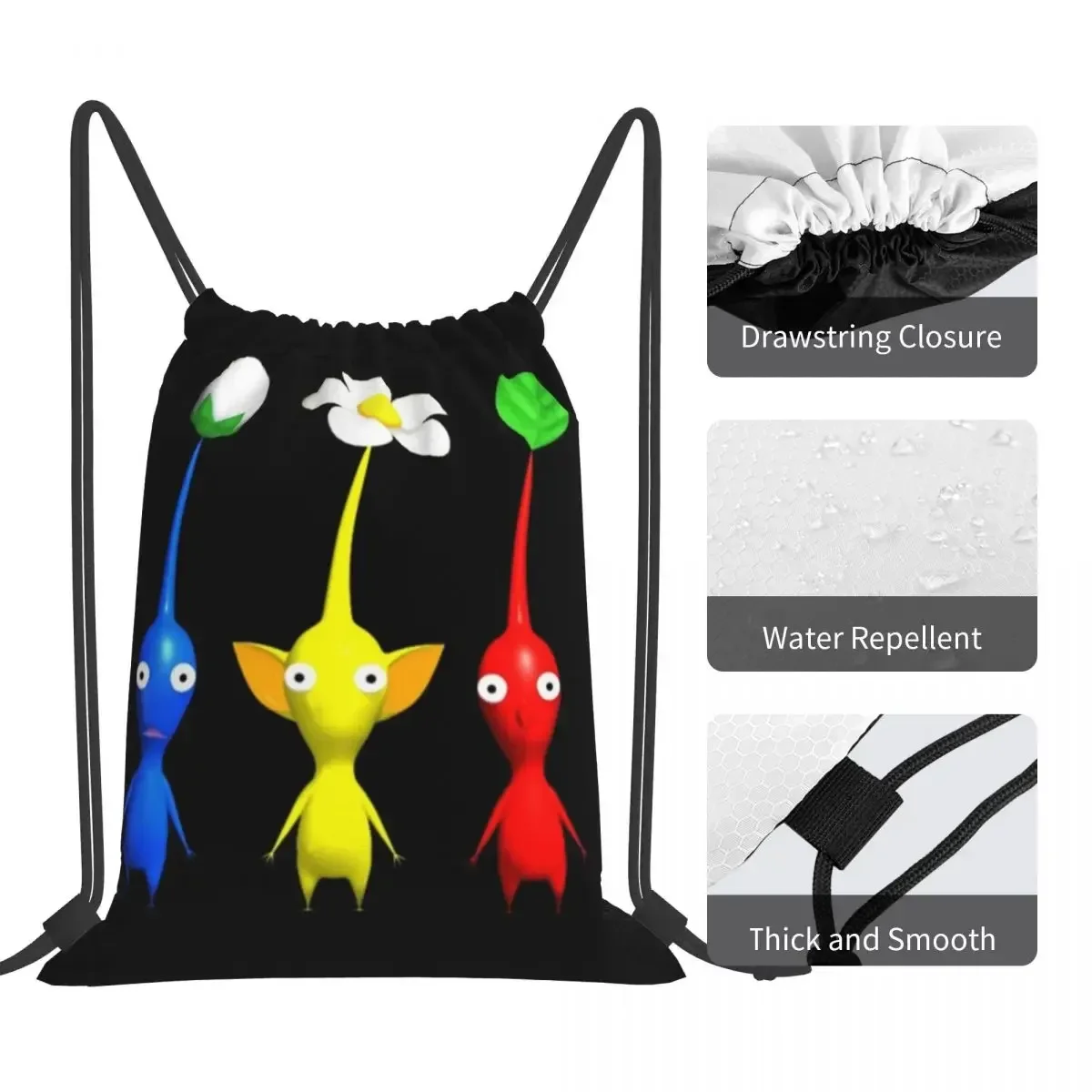 Pikmin Characters Backpacks Casual Portable Drawstring Bags Drawstring Bundle Pocket Sundries Bag BookBag For Travel School