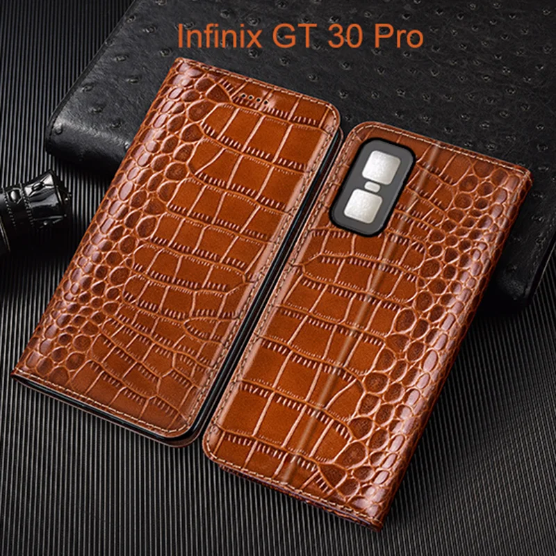 

Crocodile Genuine Leather Flip Case For Infinix GT 10 20 30 Pro Phone Cover Card Cases Scratch Proof